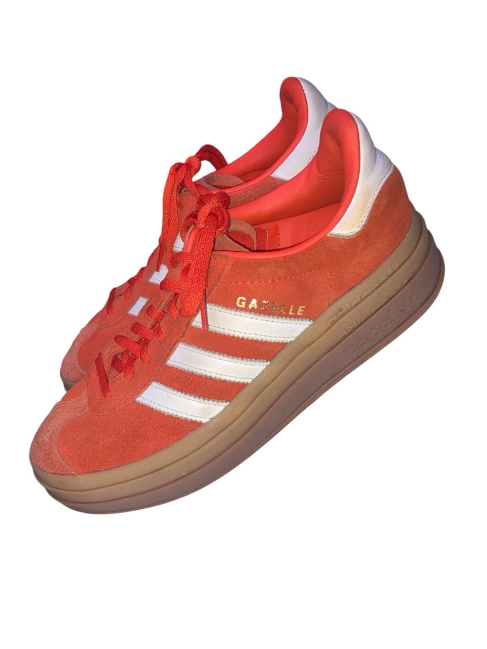 adidas Gazelle Bold Red Orange Suede Sneakers with White Stripes - Picture 3 of 12